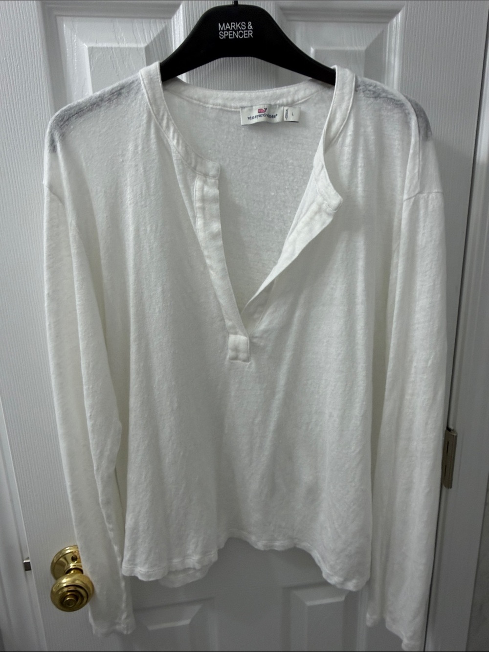 Vineyard Vines White Long-Sleeve Deep V Top